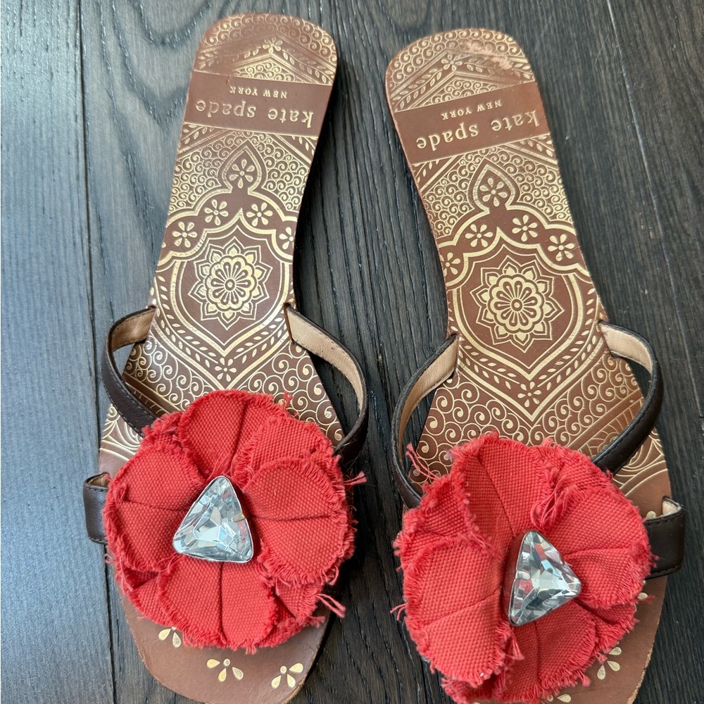 kate spade Red Floral Embellished Slide Sandals